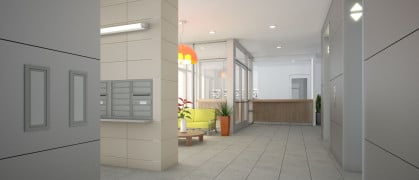 A rendering of part of the lobby of the new development in Norwood.